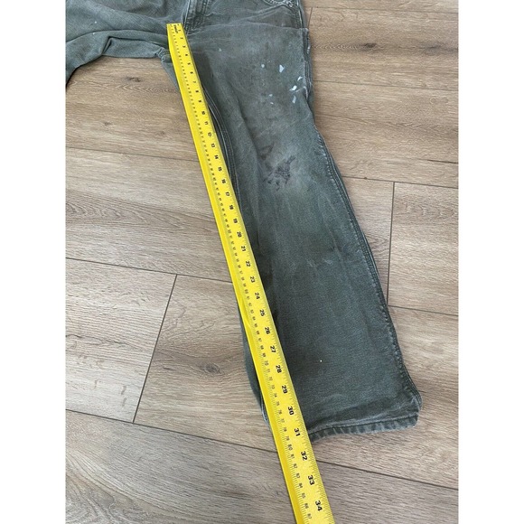 Carhartt Dungaree Pants Olive Green Size 32x31 Distressed Paint Repair - Picture 8 of 8